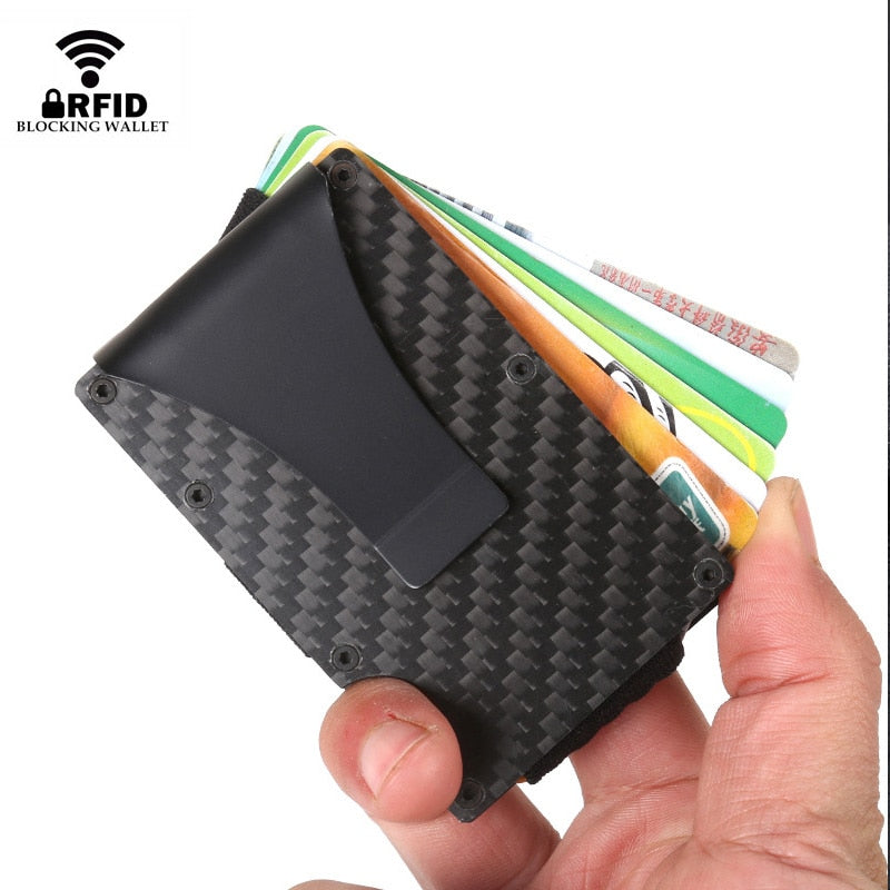 DIENQI Carbon Fiber Card Holder Mini Slim Wallet Men Aluminum Metal RFID Magic