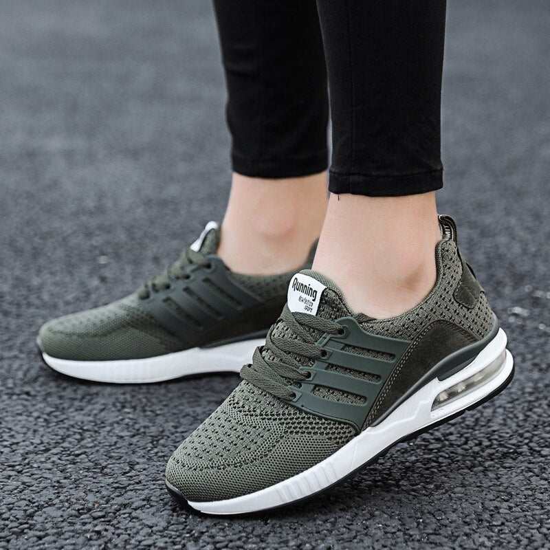 Mesh Breathable couple Running Shoes Army Green Spring Autumn Walking Shoes Men Women Sneakers