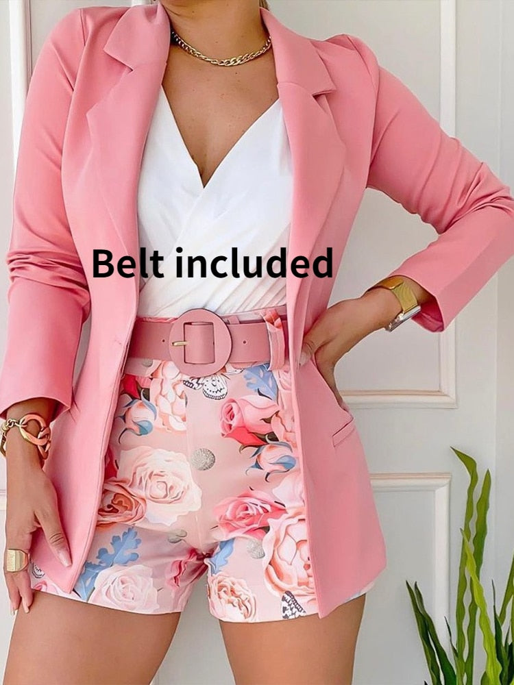 2023 Spring Summer New Fashion Casual Print Suit Small  Women's Dress Two Piece Sets Womens Ladies Blazers Blazer Shorts