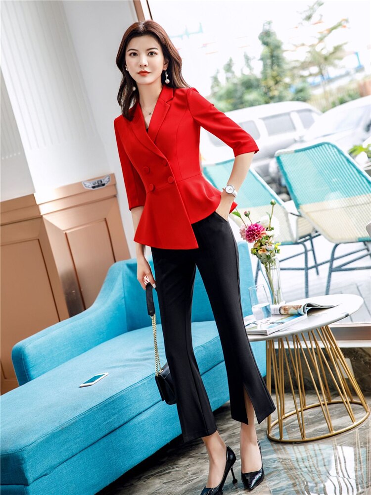 Red Skirt Suit 2 Pieces Set Fashion Business Women Suit Office Ladies Work Wear Uniform