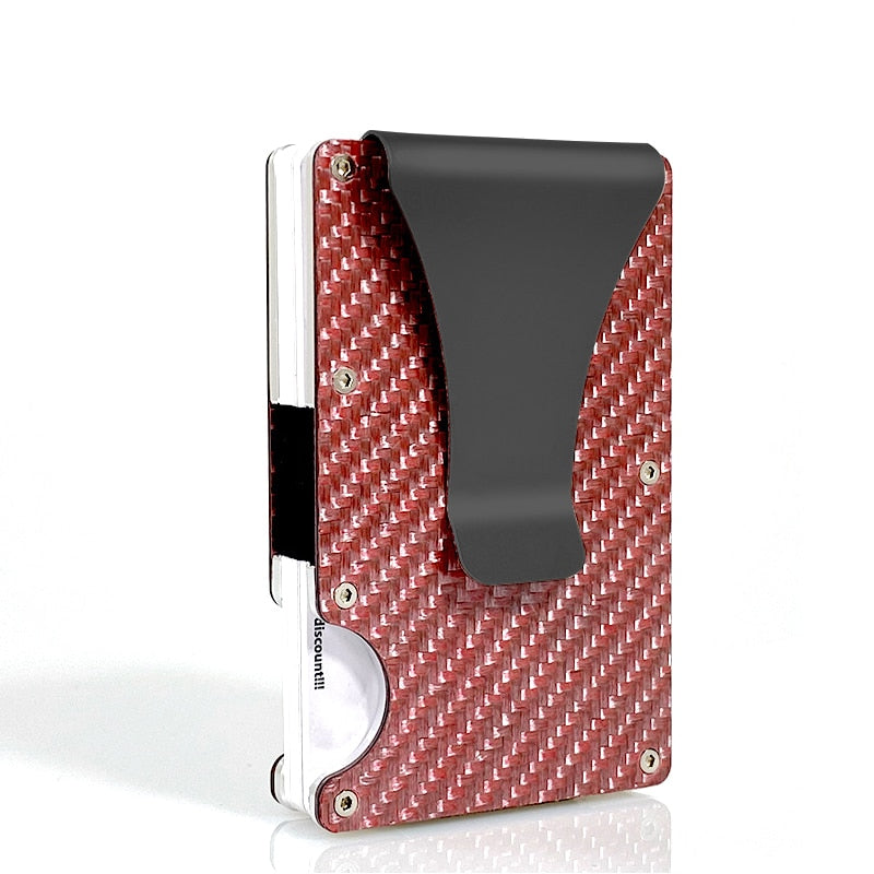 DIENQI Carbon Fiber Card Holder Mini Slim Wallet Men Aluminum Metal RFID Magic