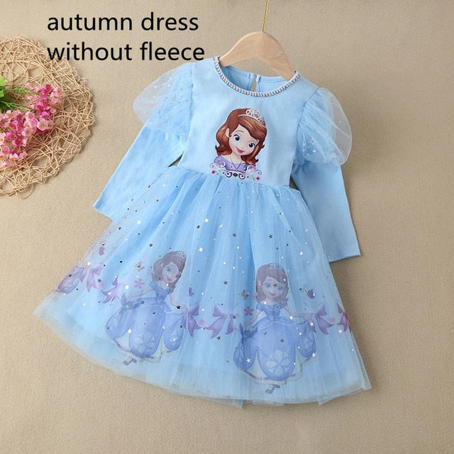 Winter Fleece Kids Dresses for Girls Vestidos Fashion Frozen