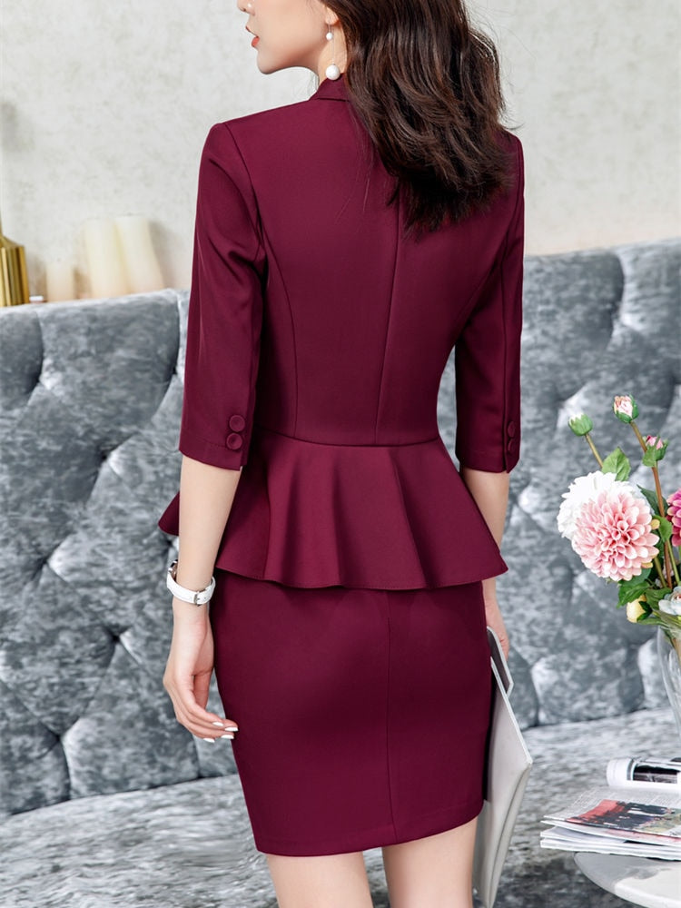 Red Skirt Suit 2 Pieces Set Fashion Business Women Suit Office Ladies Work Wear Uniform