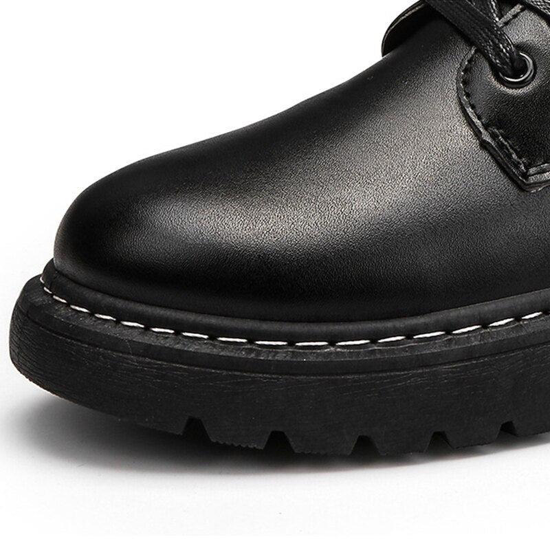 Men Shoes High-Top Martin Boots Black Leather Boots Plus Velvet Thick-Soled Non-Slip Boots Wear-Resistant Botas Hombre Botines