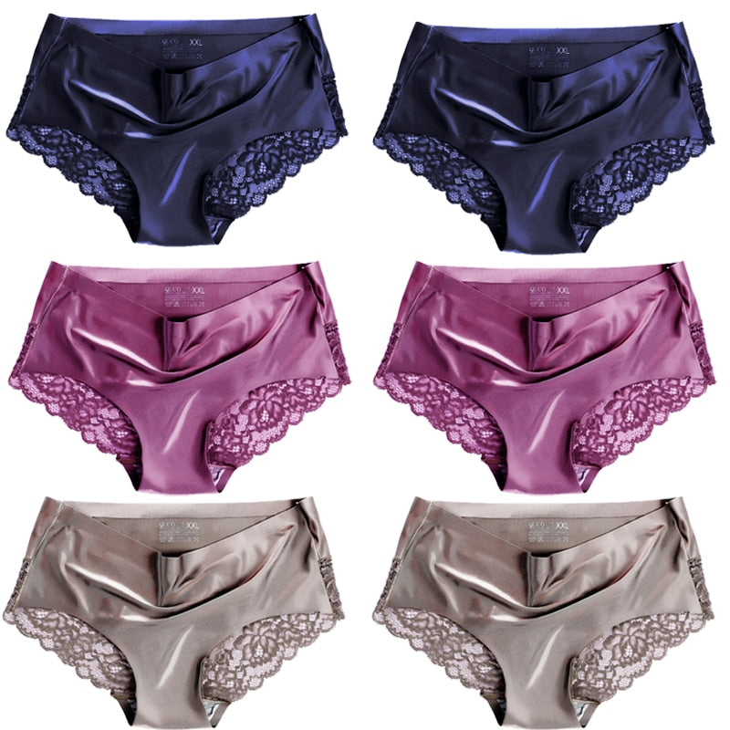 6pcs/lot QUCO brand women underwear Ice silk seamless lace briefs sexy