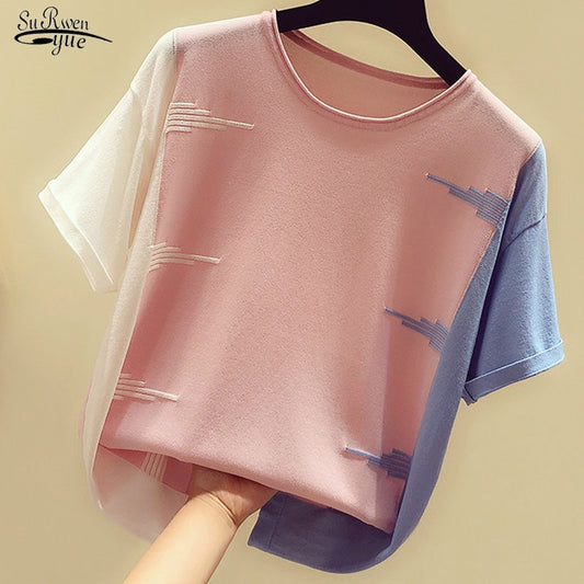 Casual Slim Women Tops Nice Short Sleeve Ladies Shirt Korean Blouse Women