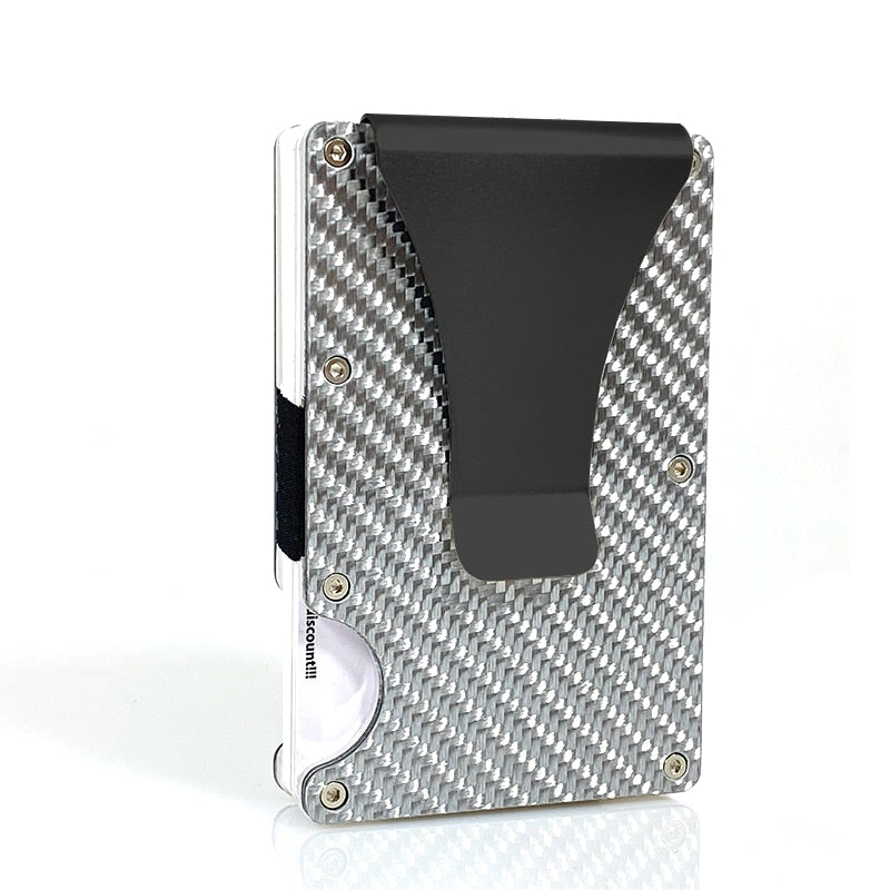 DIENQI Carbon Fiber Card Holder Mini Slim Wallet Men Aluminum Metal RFID Magic