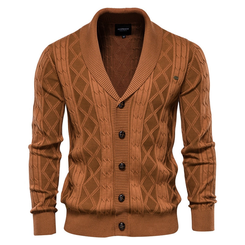 AIOPESON Argyle Solid Color Cardigan Men Casual Quality Zipper Cotton Winter Men's