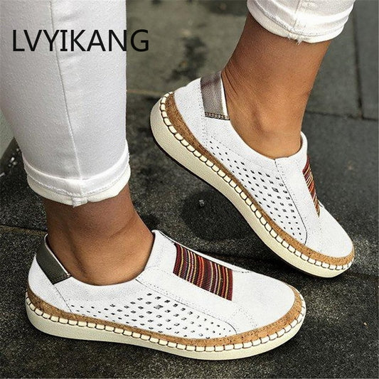 Spring PU Women Flats Shoes Sneakers Shallow Loafers Vulcanized Shoes