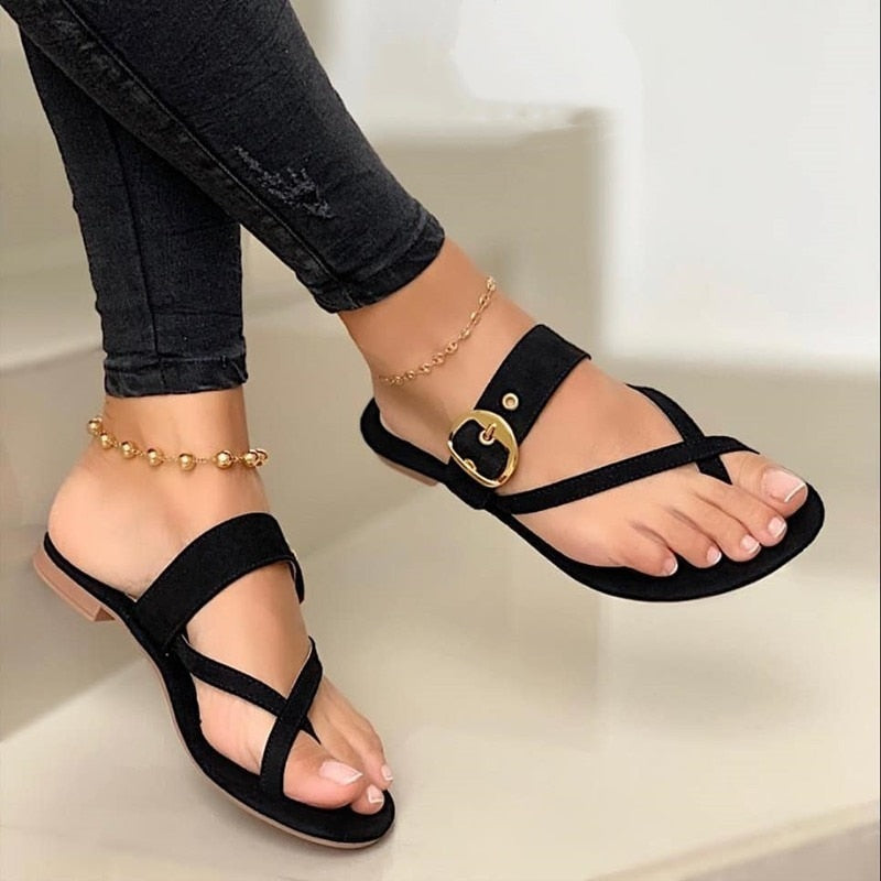 Summer Women Sandals Metal Decoration Flip Flops Clip Toe Casual Ladies