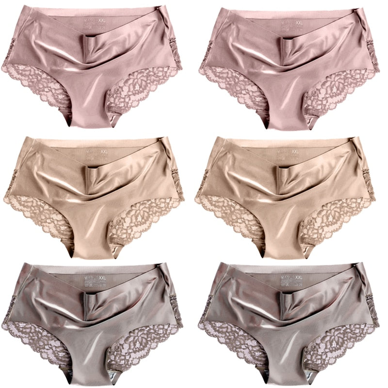 6pcs/lot QUCO brand women underwear Ice silk seamless lace briefs sexy