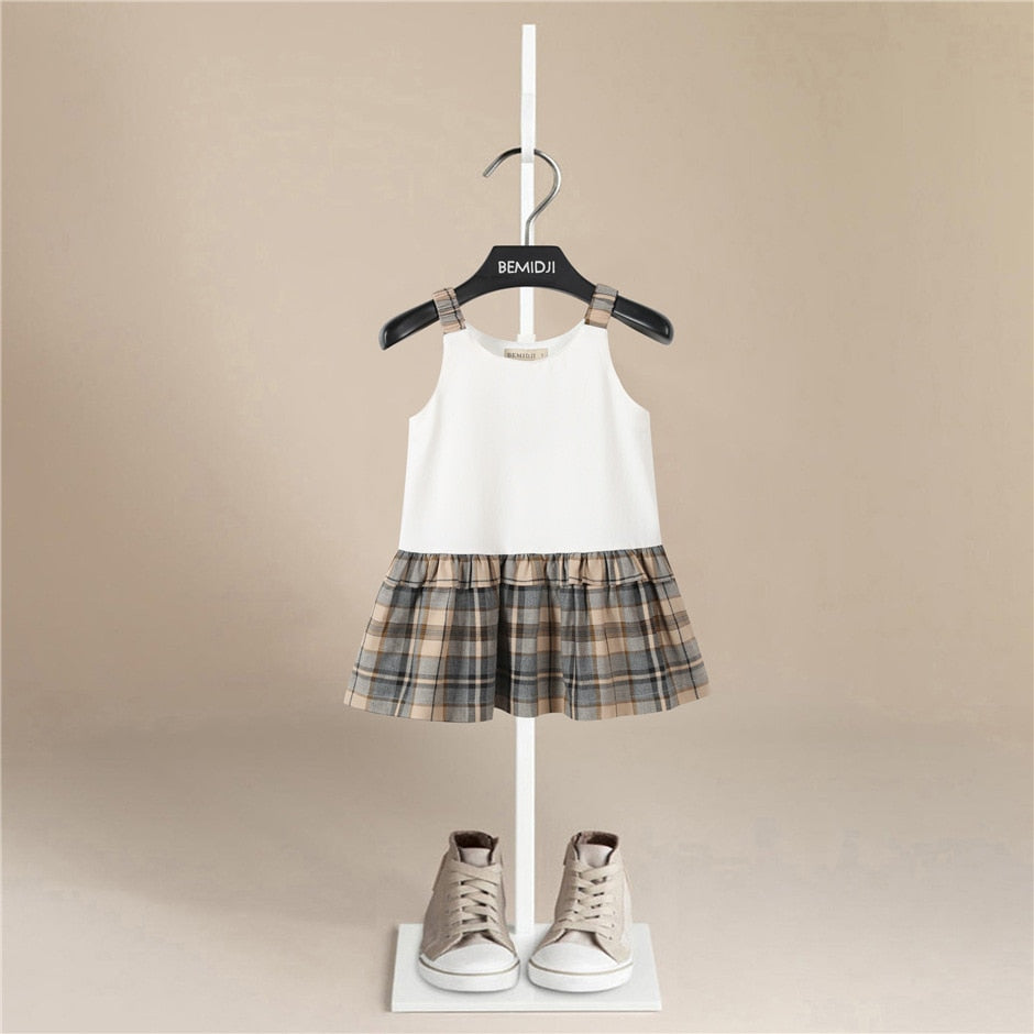 Summer Girls Dress White Doll Lapel Children&#39;s Dress Short-sleeved Cotton Children