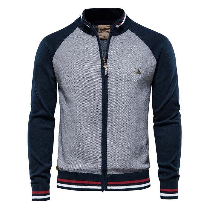 Men’s Spliced Cardigan Sweater – Casual Streetwear High-Quality Cotton — view 1 of outerwear