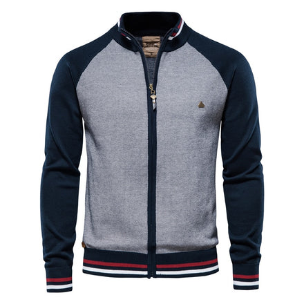 Men’s Spliced Cardigan Sweater – Casual Streetwear High-Quality Cotton