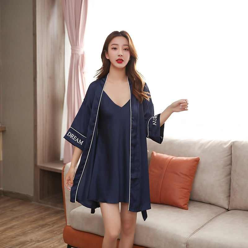 Pajamas women&#39;s suspenders printed chest pads 3-piece set 2022 new ins Korean version of the trend lace high-quality home wear