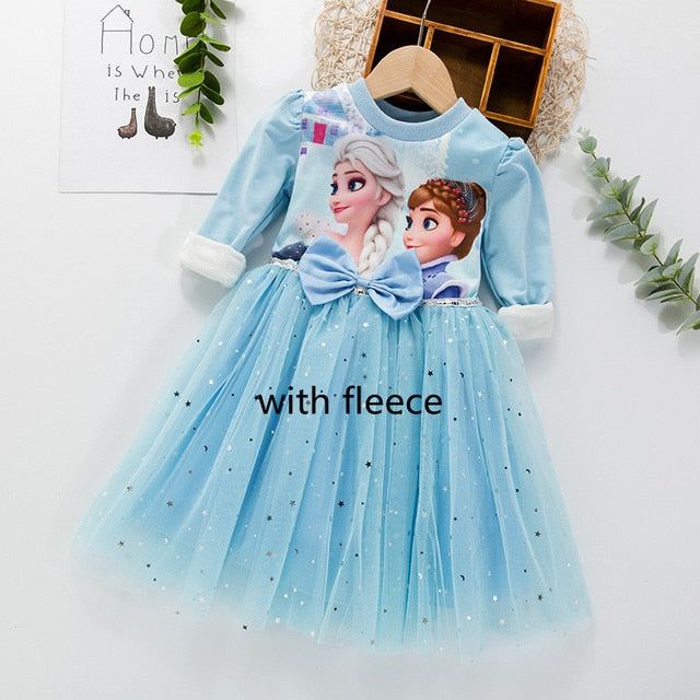 Winter Fleece Kids Dresses for Girls Vestidos Fashion Frozen