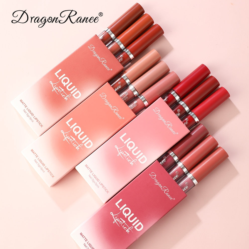 3pcs Velvet Matte Lip Gloss Set Lip Tint Combo Waterproof Long-wear Liquid Lipstick Lip