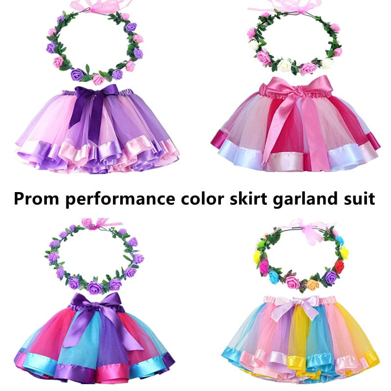 Multicolor 2 Pcs 4 Colors Performances Pettiskirts Dances Girls Suit Princess