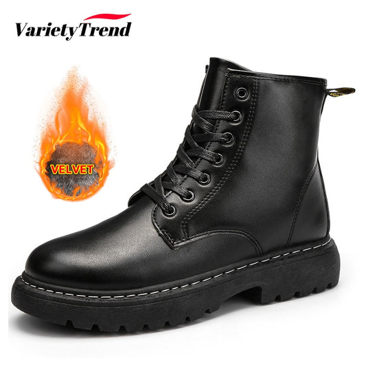 Men Shoes High-Top Martin Boots Black Leather Boots Plus Velvet Thick-Soled Non-Slip Boots Wear-Resistant Botas Hombre Botines