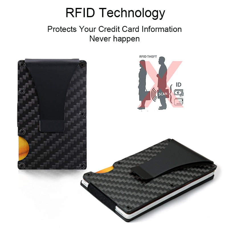 DIENQI Carbon Fiber Card Holder Mini Slim Wallet Men Aluminum Metal RFID Magic